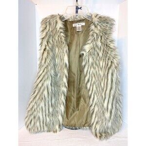 Say What ? Juniors Shaggy Faux Fur Vest Vegan Lined S Cream Ivory Multi